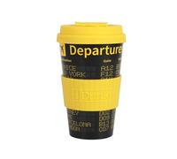 IDRINK®- Tazza in RPET per caffé con tappo in silicone apribile, facile da portare 435 ml, Mug takeaway plastica riciclata 8.7 x 8.7 x 15 cm ergonomica 435 ml (Departures)
