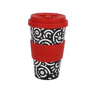 IDRINK®- Tazza in RPET per caffé con tappo in silicone apribile, facile da portare 435 ml, Mug takeaway plastica riciclata 8.7 x 8.7 x 15 cm ergonomica 435 ml (GEOMETRIC)