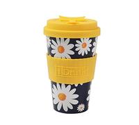 IDRINK®- Tazza in RPET per caffé con tappo in silicone apribile, facile da portare 435 ml, Mug takeaway plastica riciclata 8.7 x 8.7 x 15 cm ergonomica 435 ml (DAISY)