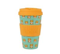IDRINK®- Tazza in RPET per caffé con tappo in silicone apribile, facile da portare 435 ml, Mug takeaway plastica riciclata 8.7 x 8.7 x 15 cm ergonomica 435 ml (Shiba)