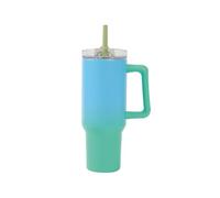IDRINK - Tumbler borraccia termica da viaggio, 1,2 Lt con manico e cannuccia (Verde/Azzurro)
