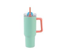 IDRINK - Tumbler borraccia termica da viaggio, 1,2 Lt con manico e cannuccia (Verdeacqua/Rosa)
