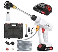 Idropulitrice a Batteria 18 Bar, Idropulitrice Portatile con Ugello Multispruzzo 6 in 1, 2 x Batterie, Tubo da 5M, Lavatrice Senza Fili per Auto, Giardino, Terrazza, Prato e Irrigazione