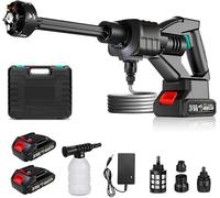 Idropulitrice a batteria, 21 V, max 60 bar, senza fili, con 2 batterie, Manguera de 5 m, Boquilla Ajustable 6 en 1, portatile per auto, terrazza, finestra, piscina