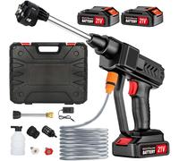 Idropulitrice a Batteria 25 Bar, Idropulitrice Portatile Potente con 2x2000 mAh Batterie, Tubo da 5M, 6 in 1 Ugello, Serbatoio in Schiuma, Pistola Idropulitrice per Auto Giardino Irrigazione
