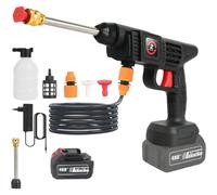 Idropulitrice a Batteria, Idropulitrice 21V MAX 35Bar, Pistola Di Lavaggio a Batterie, Portatile Press & Clean, Lancia Schiuma, Tubo da 5M, Auto, Prato (con 1 Batteria da 6000 mAh)