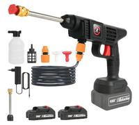 Idropulitrice a Batteria, Idropulitrice 21V MAX 35Bar, Pistola Di Lavaggio a Batterie, Portatile Press & Clean, Lancia Schiuma, Tubo da 5M, Auto, Prato (con 2 Batteria da 4000 mAh)