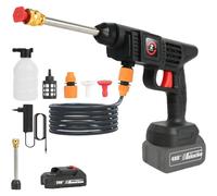 Idropulitrice a Batteria, Idropulitrice 21V MAX 35Bar, Pistola Di Lavaggio a Batterie, Portatile Press & Clean, Lancia Schiuma, Tubo da 5M, Auto, Prato (con 1 Batteria da 4000 mAh)