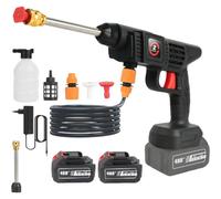 Idropulitrice a Batteria, Idropulitrice 21V MAX 35Bar, Pistola Di Lavaggio a Batterie, Portatile Press & Clean, Lancia Schiuma, Tubo da 5M, Auto, Prato (con 2 Batteria da 6000 mAh)