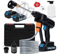 Idropulitrice a Batteria, Idropulitrice Portatile a Batteria con 6 in 1 Ugello, Tubo da 5M, 2 Batterie, Serbatoio in Schiuma, Adatto per la Pulizia di Auto, Pavimenti