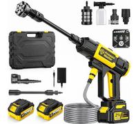 Idropulitrice a Batteria, Pressione max 100 Bar, con 2x 4,0Ah Batteria | Portata max. 400 l/h, Brushless 1000 W, 3 Livelli di Pressione, Adattatore Rubinetto, Filtro di Aspirazione e Tubo da 5 m