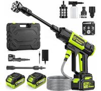 Idropulitrice a Batteria, Pressione max 100 Bar, con 2x 4,0Ah Batteria | Portata max. 400 l/h, Brushless 1000 W, 3 Livelli di Pressione, Adattatore Rubinetto, Filtro di Aspirazione e Tubo da 5 m