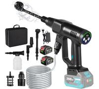 Idropulitrice a Batteria,Pressione Regolabile a 3 Stadi MAX 200bar,Idropulitrice Portatile con 6 In 1 Ugello Tubo da 5 M idropulitrice senza fili per Auto Pulire Giardino (Nero con 2 batterie)