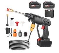 Idropulitrice a pressione senza fili, 300 W, portatile, ad alta potenza, con 2 batterie, ugello 6 in 1, idropulitrice elettrica ad alta pressione con tubo flessibile da 5 m piedi,Black-48HV
