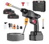 Idropulitrice portatile con 2 batterie, idropulitrice multifunzionale senza fili pistola ad acqua per autolavaggio elettrico domestico per auto casa prato giardino recinzione pavimento,Black-12HV