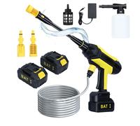 Idropulitrice senza fili, idropulitrice portatile da 21 V con 2 batterie ricaricabili e 1 caricatore, idropulitrice a batteria con ugelli regolabili 6 in 1, idropulitrice ad alta pressione per