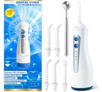 Idropulsore Dentale Portatile DENTAL V-PRO da 300ml. Idropulsore denti,alta pressione con 5 ugelli +1 specchio per pulizia denti profonda. Water flosser Impermeabile. Irrigatore Orale pulizia profonda