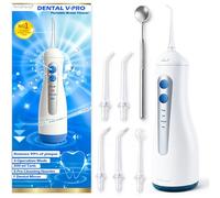Idropulsore Dentale Portatile DENTAL V-PRO da 300ml. Idropulsore denti,alta pressione con 5 ugelli +1 specchio per pulizia denti profonda. Water flosser Impermeabile. Irrigatore Orale pulizia profonda