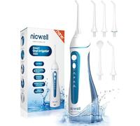 Idropulsore Dentale Portatile, Irrigatore Orale Professionale 4 Modalità e 5 Ugelli di Ricambio con rotazione di 360 °, Ricaricabile USB, IPX7 Impermeabile, Adatto a viaggio e a casa