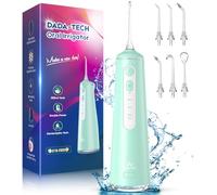 Idropulsore Dentale Portatile, Water Flosser Irrigatore Dentale Professionale con 4 Modalità & 8 Livelli Regolabili 7 Ugelli e Serbatoio da 300ML Idrogetto Orale per Pulizia Denti (Verde)