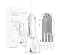 Idropulsore per denti, 4 modalità, portatile, 320 ml, grande serbatoio, idropulsore orale, IPX7, impermeabile, per la pulizia a casa e in viaggio (bianco
