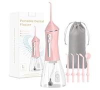 Idropulsore per denti, 4 modalità, portatile, 320 ml, grande serbatoio, idropulsore orale, IPX7, impermeabile, per la pulizia a casa e in viaggio (rosa