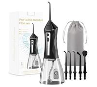 Idropulsore per denti, 4 modalità, portatile, 320 ml, grande serbatoio idropulsore orale, IPX7, impermeabile, per la pulizia a casa e in viaggio (nero)