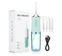Idropulsore portatile per irrigatore orale, stuzzicadenti a getto d'acqua ricaricabile tramite USB + 4 punte a getto 3 modalità Detergente per denti impermeabile WHITE