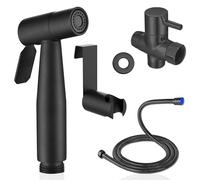 Idroscopino per wc nero acciaio inox kit completo con tubo flessibile extra lungo di 2 metri supporto e valvola deviatrice nero