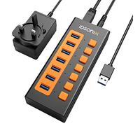 iDsonix USB 3.0, 7-Port 12V / 2A Powered USB Hub BC1.2 (5V2.4A) Fast Charge 5Gbps Trasferimento ad alta velocità con singoli interruttori in lega di alluminio USB Splitter per laptop, PC e altro