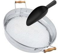IDSWorld Setaccio da giardino zincato, per compost e terriccio, rotondo, con manici in legno a rete resistente, con paletta da giardinaggio in plastica