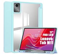 idudao Custodia ibrida premium per Lenovo Tab M11, custodia rigida con portapenne, retro trasparente per tablet PC TB330FU, da 11 pollici, blu cielo