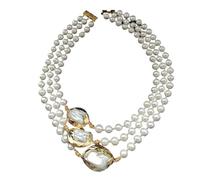 IDUTQUMW 3 fili 18''-21'' 9-10MM perla d'acqua dolce bianca placcata oro collana di perle Keshi stile classico for donna