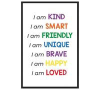IDUTQUMW Affirmations Wall-Art, I Am Kind I Am Brave I Am Enough, Colorful Playroom Decor, Nursery Print, Inspirational Gift for Boys Girls(Framed,08x12inch(20x30cm))