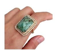 IDUTQUMW Anello con pietra preziosa naturale naturale a forma di rettangolo con vero turchese africano naturale da 15x20 mm