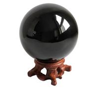 IDUTQUMW Black Obsidian Gemstone Crystal Balls, Divination Fengshui Sphere with Wooden Stand for Witchcraft Mediation Home Office Decoration,60mm/2.4in