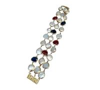 IDUTQUMW Bracciale avvolgente con connettore in placcato oro, perla bianca coltivata naturale, 3 fili, 14 mm