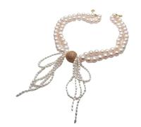 IDUTQUMW Collana con 2 file di perle bianche d'acqua dolce coltivate da 10-11 mm, gioielli di moda Bowknot 16"