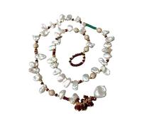 IDUTQUMW Collana con catena da maglione ad anello in giada rossa coltivata con foro superiore da 25 pollici in perla Keshi bianca in stile vintage for regalo di festa for donne