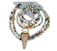 IDUTQUMW Collana con ciondolo a 3 fili con muschio naturale, amazzonite, turchese blu multicolore