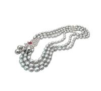 IDUTQUMW Collana con connettore a forma di fiamma da 22 "3 fili di riso grigio perle d'acqua dolce conchiglia di mare pera zirconi cubici