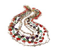 IDUTQUMW Collana con dichiarazione a catena di rosario con 6 fili di agata naturale di sangue, ametista, crisoprasio, conchiglia di zirconi cubici, 18"
