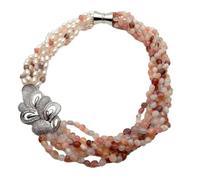 IDUTQUMW Collana con pendente a forma di fiore in agata con perle di riso bianco coltivato a 6 file da 6x7 mm. Gioielli alla moda
