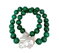 IDUTQUMW Collana girocollo con perle d'acqua dolce Keshi bianche rotonde verdi naturali da 17 "da 12 mm, con chiusura in argento sterling 925