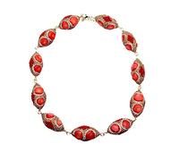 IDUTQUMW Collana girocollo con perline avvolgenti in dorato con corallo rosso arancione 18x35 mm. Donne alla moda
