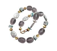 IDUTQUMW Collane girocollo con perle bianche coltivate da 17x22 mm, larimar blu naturale e quarzo rosa da 17x24 mm.