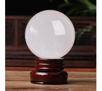 IDUTQUMW Crystal Ball with Wooden Base,White Calcite Quartz Ornament,Magic Orb Stone Sphere for Feng Shui, Home Decor,180mm/7.1in