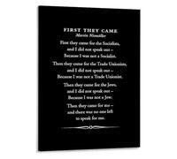 IDUTQUMW Inspirational History Poster - “First They Came” Human Rights Poem, Meaningful Wall Art for Office & Library(Framed,12x18inch(30x45cm))