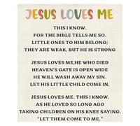 IDUTQUMW Kids Religious Wall Art - Jesus Loves Me Canvas Print with Bible Verse, Nursery Sunday School Decor, Inspirational Gift(Framed,08x12inch(20x30cm))