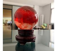 IDUTQUMW Red Crystal Ball with Wooden Stand FengShui Divination Spheres Decorative Glass Quartz for Home And Office Decor Witchy,15cm